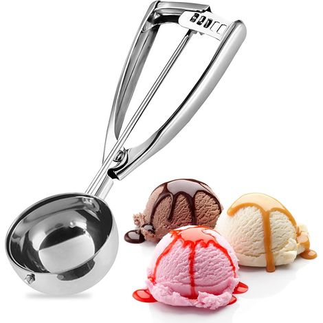 Eislöffel aus Edelstahl mit Einhand-Druckknopf Keksausstecher, geeignet für Kartoffelpüree, Cupcake-Teig, Keksteig und Melonenkugeln