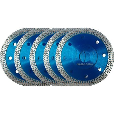 105-mm-Diamanttrennscheibe, 5er-Pack Diamanttrennscheiben Ø105 x 1,2 mm x 22,23 mm, für Winkelschleifer, zum Schneiden von Porzellan, Fliesen, Granit, Marmor, Keramik, Stahlbeton, Blau (Ø 105 mm) (1/5)