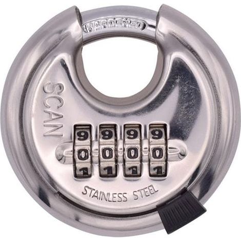 Scan XA115 Stainless Steel Disk Type Combination Padlock 70mm SCAPLSS70CD