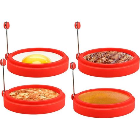 Anneau à Oeufs - Anneau à Galettes en Silicone Alimentaire - Antiadhésif - Poêle - 4 Pièces (1/5)