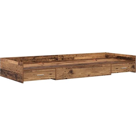 Lit simple,Lit adulte,Cadre de lit avec rangement avec tiroir Bois Ancien 90 x 200 cm CFW3902074 (1/5)