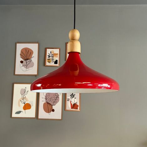 Champion Lampe Suspendue Simple Avec Tête de Lit en Bois Vert – Lustre Vintage E27 Ø35 cm pour Salon, Chambre ou Salle à Manger Rouge (1/5)