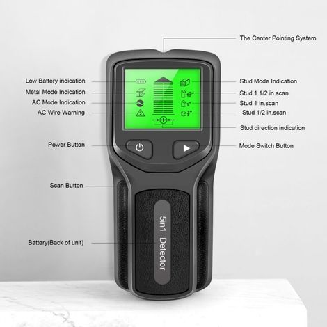 Détecteur de montants HW430 5 en 1, scanner mural, détecteur de métaux numérique portable professionnel multifonction pour câbles sous tension (1/5)
