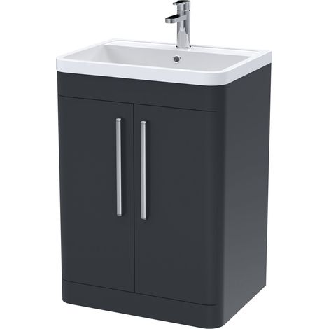 Nuie Parade Soft Black 600mm 2 Door Vanity Unit and Polymarble Basin - FPA1410 (1/5)