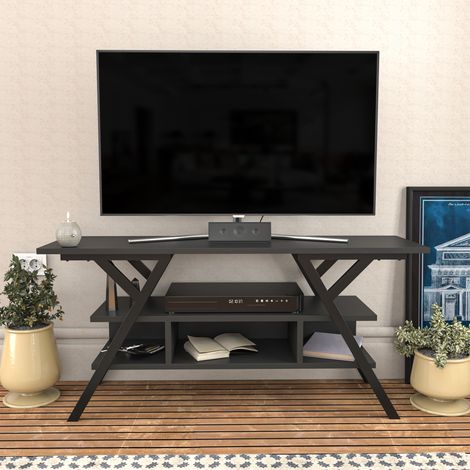 Minerva Meuble TV 120 cm Étagères Ouvertes et Cadre en métal (Noir et Anthracite)