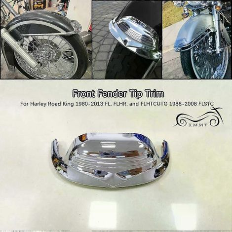 Compatible avec Harley Heritage Softail Classic FLSTC 1986-2008 et Road King FLHR 1980-2013. Embout de garde-boue avant chromé. (1/3)