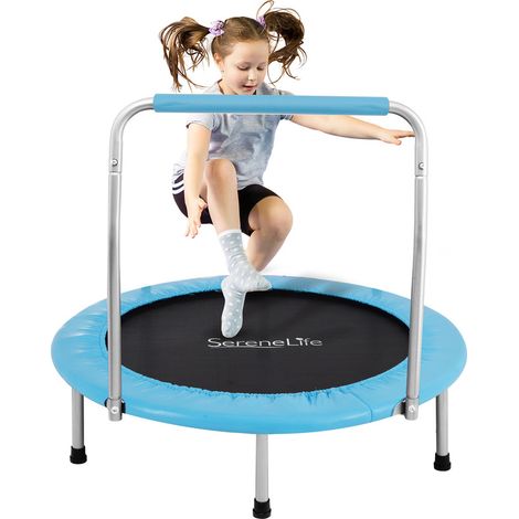 SereneLife Kindertrampolin Ø91cm mit Haltegriff, Blau (1/4)