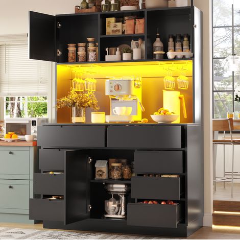 Hochschrank 120/40/183,5 cm in Schwarz mit Smart-LED und 8 Schubladen (1/5)