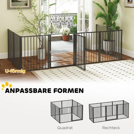 Parc pour chiots, enclos pour chien, 8 panneaux avec porte, barrière pliable et portable, acier noir (1/5)