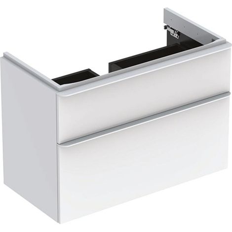 Meuble bas Geberit Smyle Square pour lavabo,avec deux tiroirs: Largeur 88.4cm, Hauteur 61.7cm, Profondeur 47cm, blanc / laqué très brillant, blanc alpin / thermopoudré mat