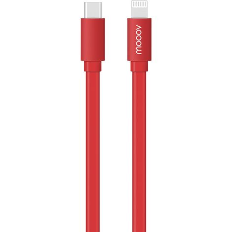Câble MFI / USB-C plat pour iPhone iPad 1 m - rouge intense (1/3)