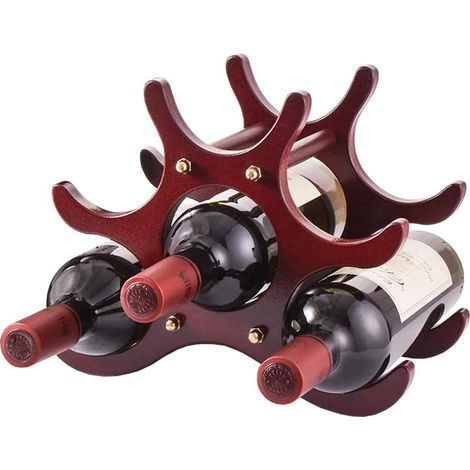 Casier à Vin en Bois Massif 6 Bouteilles - Étagère à Vin Rouge - Présentoir Créatif Style Européen - Pour Cave à Vin et Bar (1/5)
