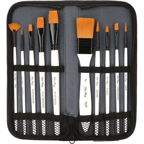 Kit de 10 pinceaux avec étui, idéal pour la peinture acrylique, à l'huile, à l'aquarelle, le nail art et les loisirs créatifs. Plusieurs tailles disponibles. (1/5)