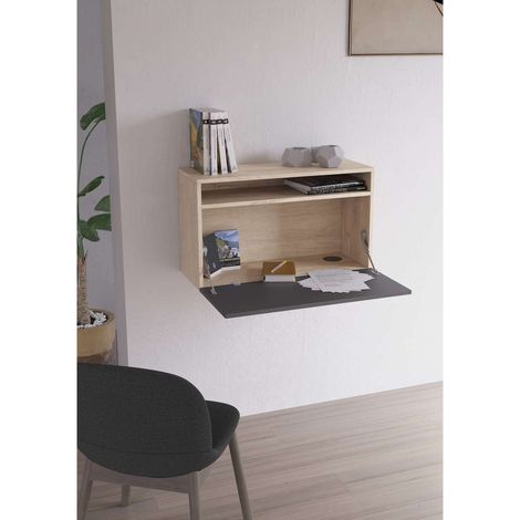 Escritorio suspendido modelo 628 color roble/grafito. 44x75x30 (alto x ancho x fondo) (1/3)