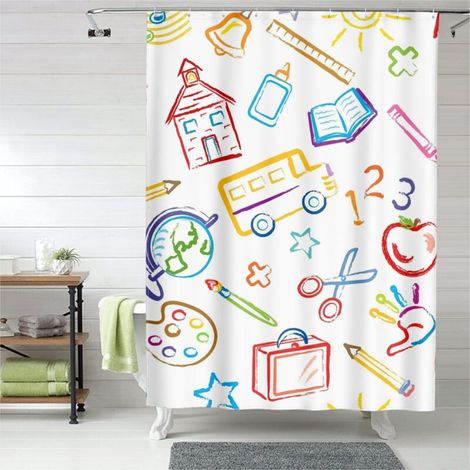 Rideau de douche motif coloré, œillets plastique, imperméable qualité (1/5)