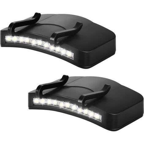 Lot de 2 lampes frontales ZVD (11 LED) - Lampe étanche ultra-lumineuse à clipser sur la visière d'une casquette ou d'un chapeau, fonctionne sur piles. (1/5)