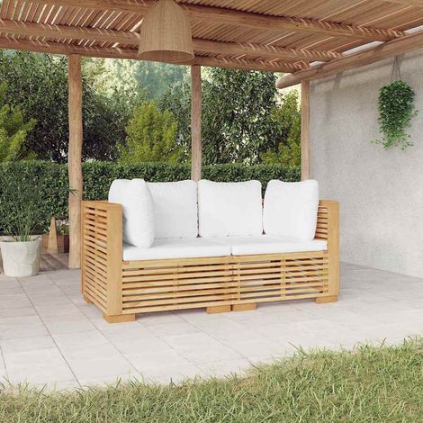 vidaXL Canapés d'angle de jardin et coussins 2 pcs Bois teck massif (1/5)