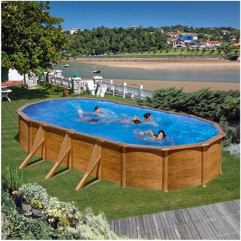piscina fuori terra ovale gre "pacific" in acciaio effetto legno 610x375x120 - cod. kit610w