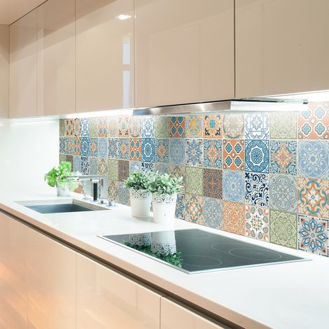 Sticker Mural Carrelage adhésif Cuisine Salle de Bain - 24 STICKERS CARREAUX DE CIMENT AZULEJOS TRAVOLIA - 24stickers15x15cm (1/5)