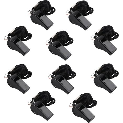 Juego de 10 silbatos de plástico para árbitros con cordón, silbatos deportivos para entrenadores de fútbol, preparadores físicos, supervivencia, camping, rescate y fiestas. (1/5)