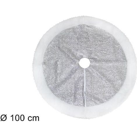 TRADE SHOP - Tappeto Sottoalbero Natale Gonna Copertura 100cm Effetto Glitter Silver Pelliccia -