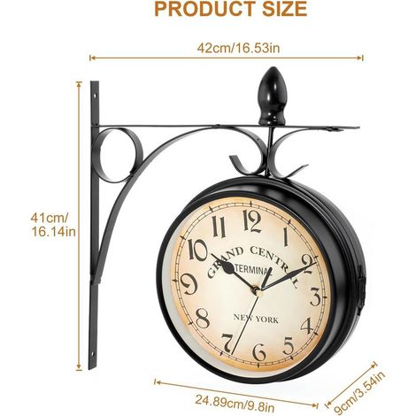 Doppelseitige Wanduhr – Ideal für die Inneneinrichtung – Retro-Industrie-Stil – 360°-Drehung – Schwarz (1/5)