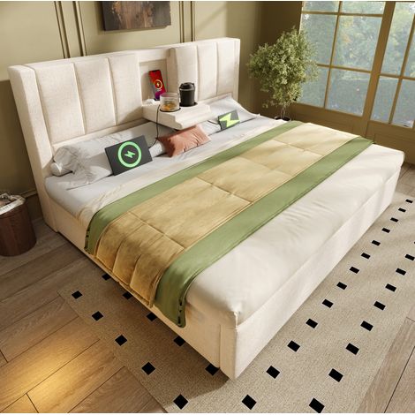 Lit coffre 140x190 avec USB et porte-gobelets HAVRYA (1/5)
