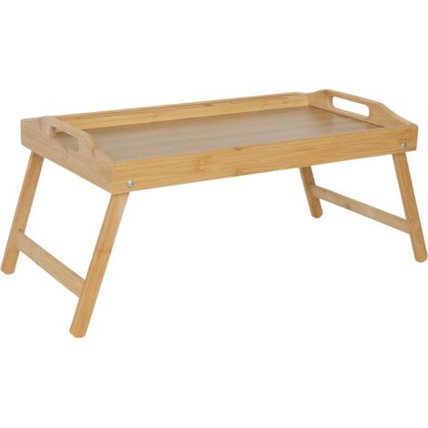 Plateau de lit pliable en bambou avec support pour telephone et tablette (1/5)