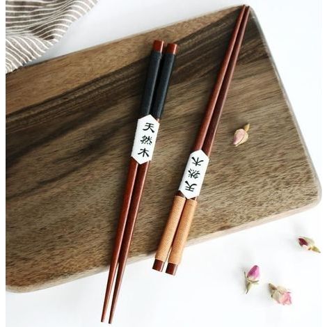 Bacchette - WSCZ - Legno di castagno - 2 paia - Rosse - Regalo ideale (1/4)