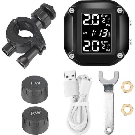 Sistema de alarma de seguridad con 2 sensores externos, sistema de alarma de monitoreo de presión de neumáticos (TPMS) para motocicletas con pantalla LCD. (1/5)