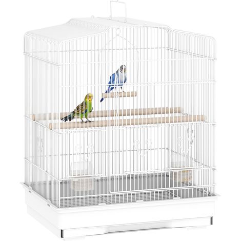 Cage à oiseaux portable avec poignée, plateau amovible, 5 portes, perchoirs et balançoire, blanche, adaptée à la plupart des espèces d'oiseaux de compagnie comme les canaris, les perruches et les c... (1/5)