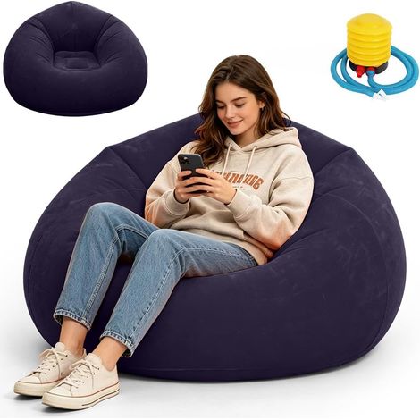 Air Sofa Lazy, No Bean Bag Fauteuil gonflable, canapé gonflable, lavable, chaise longue de salon, super doux, pouf pour chambre à coucher (bleu) (1/5)