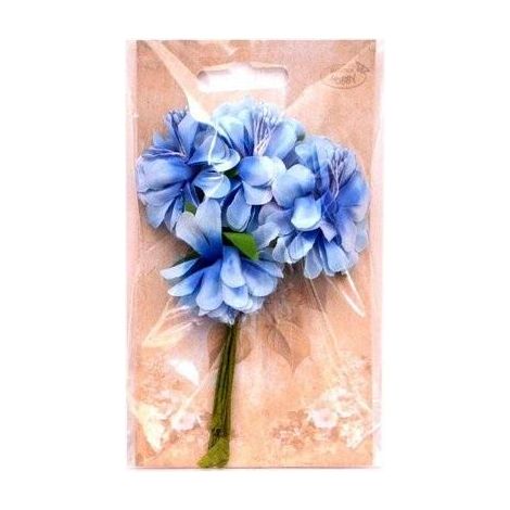 Fiori di stoffa blu, 4 cm, 6 pezzi