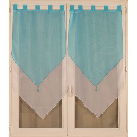 Homemaison – Paire de voilages à pompon bleu 60x160 cm – 100% polyester – Lavable en machine – Finition 5 passants (1/2)