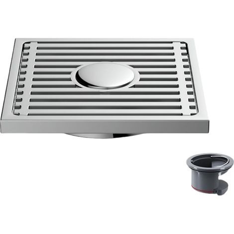 Scarico a pavimento per bagno, in acciaio inox spazzolato, ad alta capacità, con base in bambù e finitura galvanizzata lucida, a doppio uso. (1/5)