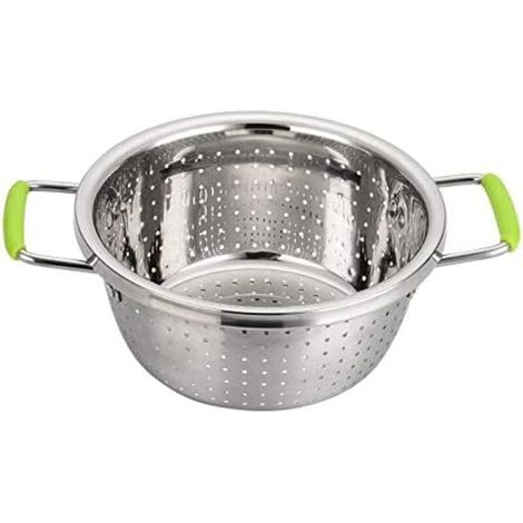 CSPARKV 22x19.5x10cm Acier Inoxydable Profond Passoire CP72 Micro-perforé Métal Passoire Alimentaire avec Vert Poignées en Silicone pour Évacuation Pâtes Nettoyage Aliments comme Fruit (1/5)