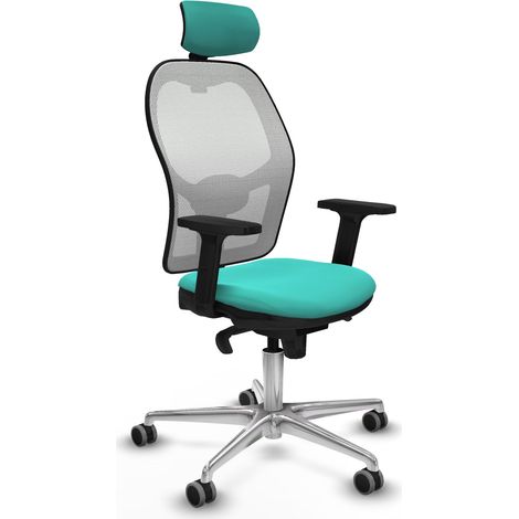 Jorquera sincro malla blanca similpiel turquesa brazos 2D base aluminio cabecero 2D ruedas 65mm engomada (1/5)