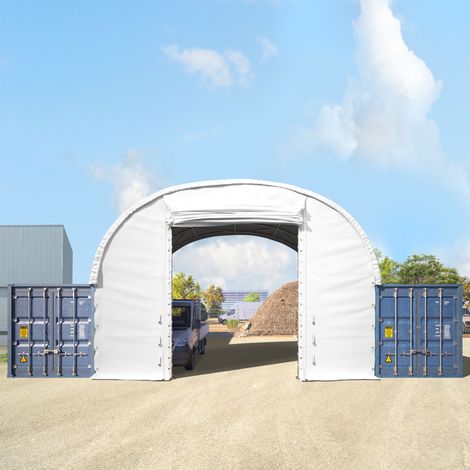 Frontwand für Container Überdachung 8m Breite mit Easy-up-Eingang, PRIMEtex 2300 PVC Plane, weiß (1/5)
