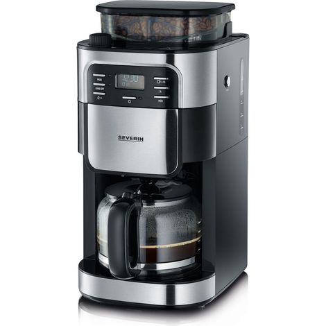 Cafetière avec broyeur intégré 1 000 W, Machine à café programmable avec minuteur, Cafetière filtre avec verseuse en verre d'une contenance de 10 tasses, Noir/Inox, KA 4810 (1/5)