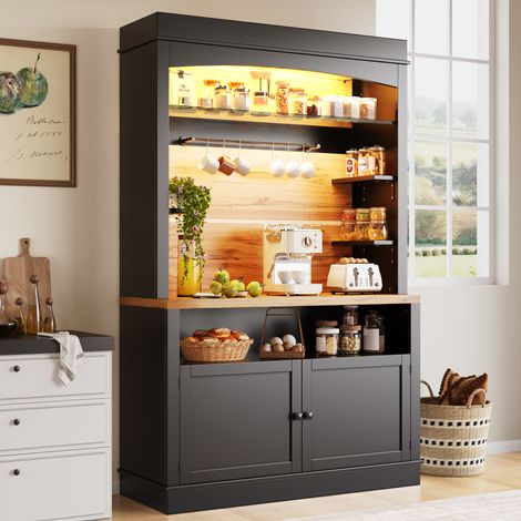 Credenza alta 107x43x184 cm nera con LED, vano aperto e ampio spazio di stoccaggio (1/5)