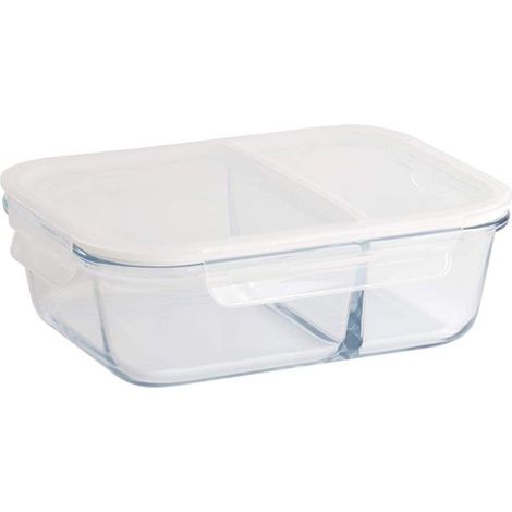 Boite en Verre Borosilicate rectangulaire compartimentée étanche 1450ml, pour Conserver, Transporter et réchauffer (1/3)