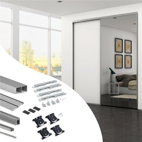 Kit per armadio 2 ante e chiusura ammortizzata Placard 74, Modello Maniglia Sharp, spessore 18 mm, Anodizzato opaco 6018362 EMUCA