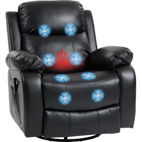 Massagesessel mit 8 Vibrationsköpfen, Relaxsessel, verstellbare Rückenlehne + Fußstütze, Schwarz