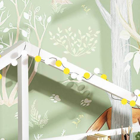 Lit enfant maisonnette avec étagère de rangement, forme cheminée, 90x200 cm, blanc, lit cabane pour chambre d'enfant (1/5)