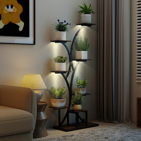 Pour succulentes et plantes tropicales, étagère plantes d'intérieur avec éclairage, design incurvé 8 niveaux (1/4)