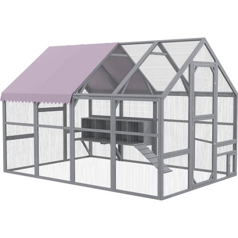 Poulailler clapier plain-pied résistant intempéries 280 x 185,5 x 188 cm gris abri extérieur animaux poules lapins structure robuste et ventilée pour jardin (1/5)