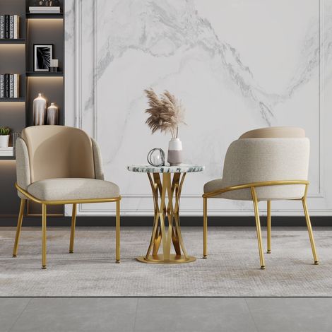 Lot de 2 chaises modernes beige et kaki, pieds inclinés avec patins réglables, pour salle à manger salon bureau (1/5)