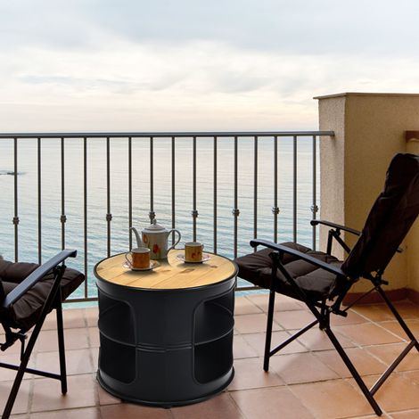 Industrial coffee table made of wood and metal with 2 shelves, load capacity up to 50 kg, black (1/5)