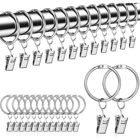 50 Anneaux rideaux, 30 mm diamètre intérieur, Acier inoxydable, 50 Pinces rideaux, Pour tringle à rideaux, Salon chambre (1/5)