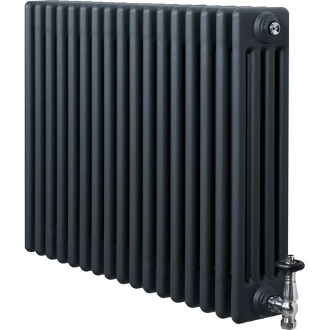 Traditional 4 Column Radiator & Valves - 600 x 785mm - Anthracite